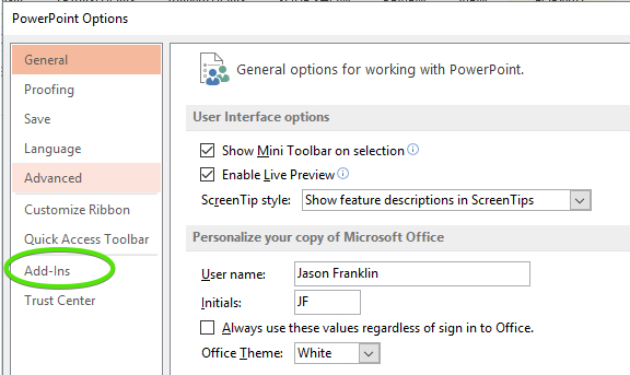 Select Add-ins image